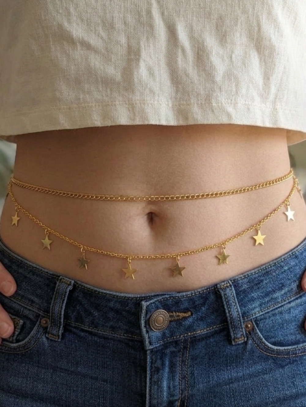 14k Gold Double-Layer Star Charm Waist Chain